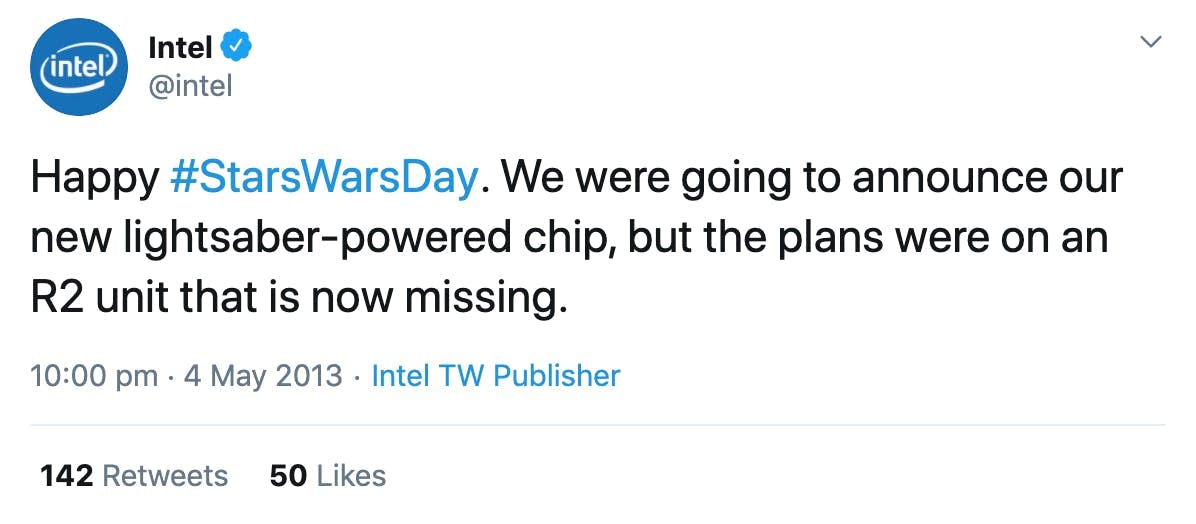 Intel's humorous Star Wars Day post
