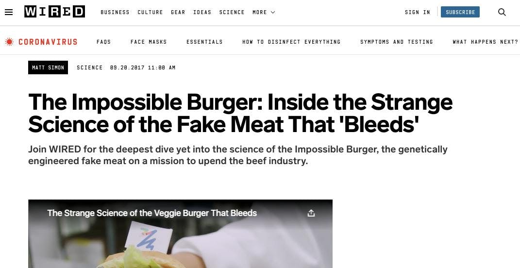 A Wired story about the Impossible Burger 