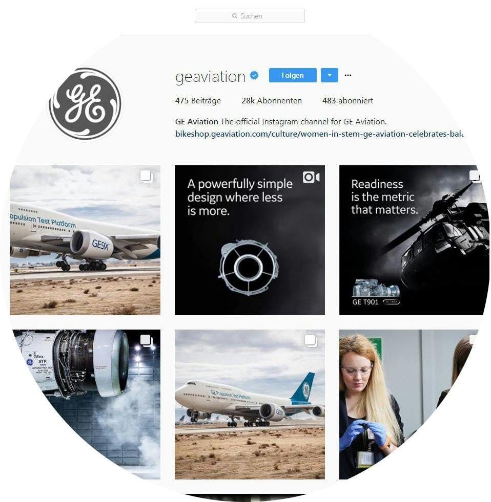 GE Aviation Instagram Page Screenshot