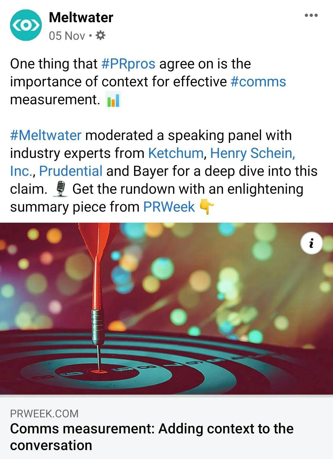 Screenshot of a post from Meltwater's facebook business page