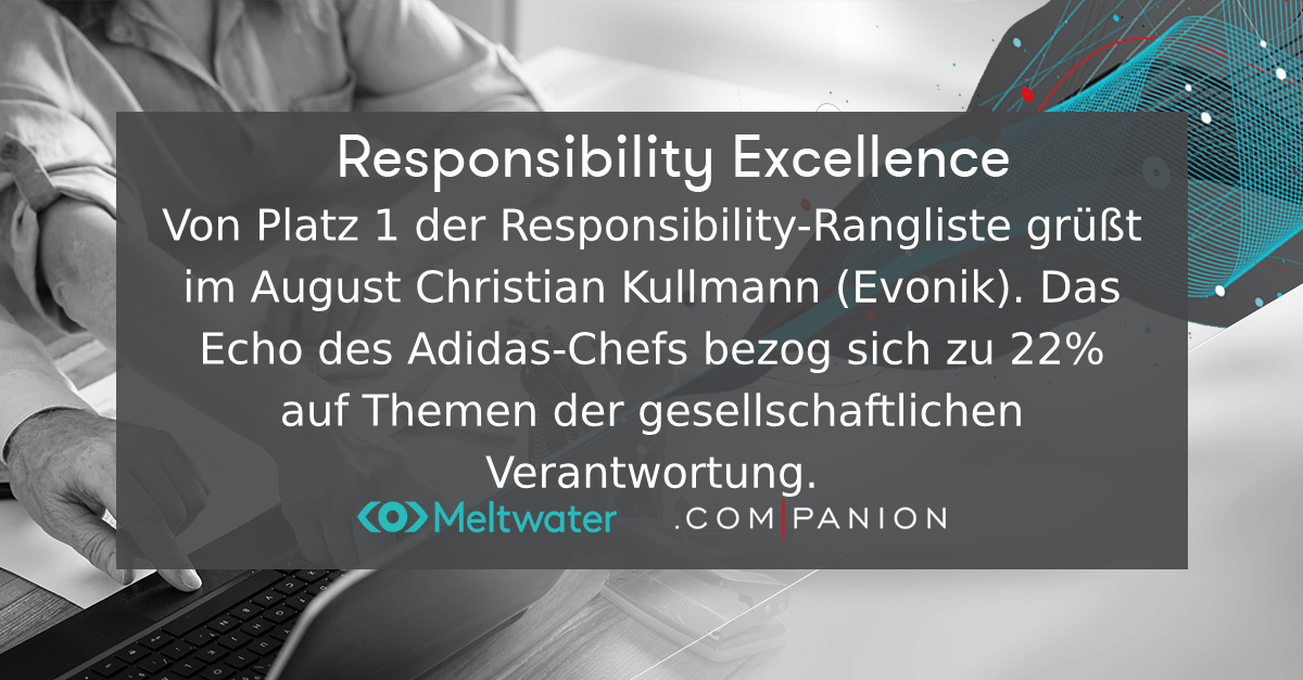 Meltwater und .companion CEO Echo im August 2023. Dieser Banner zeigt die Kategorie "Responsibility Excellence", in der Christian Kullmann von Evonik gewonnen hat.
