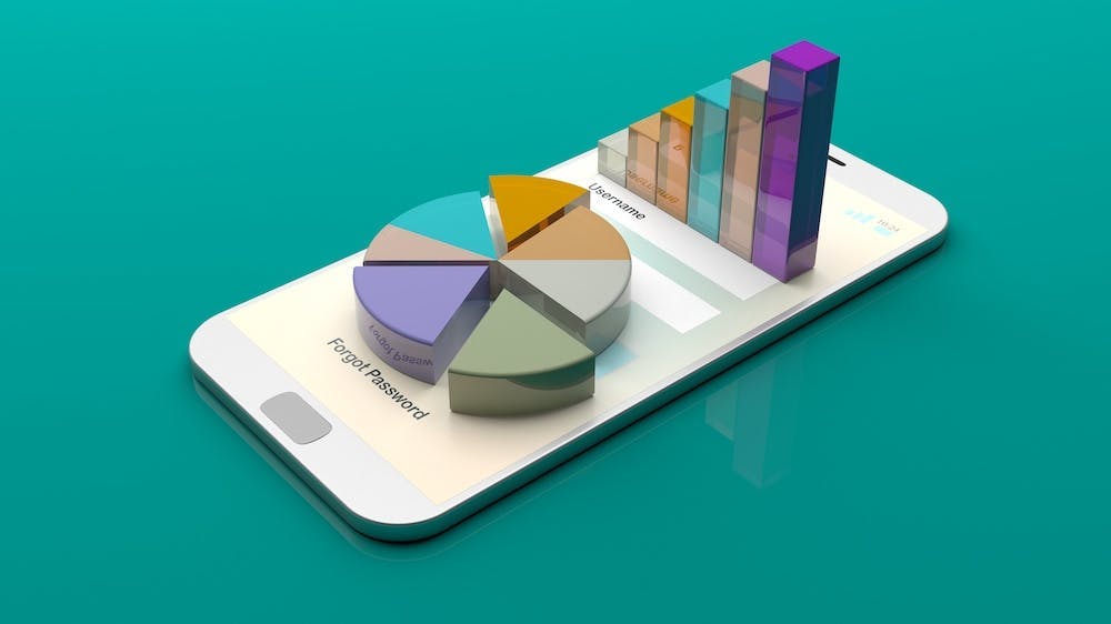 3D graph displayed on a mobile phone laying flat