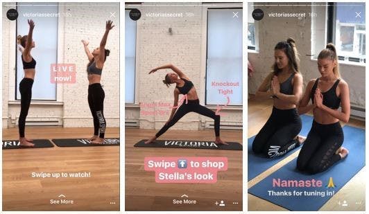 Example of a yoga studio brand using Instagram Stories