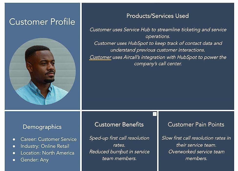 Hubspot customer profile example.