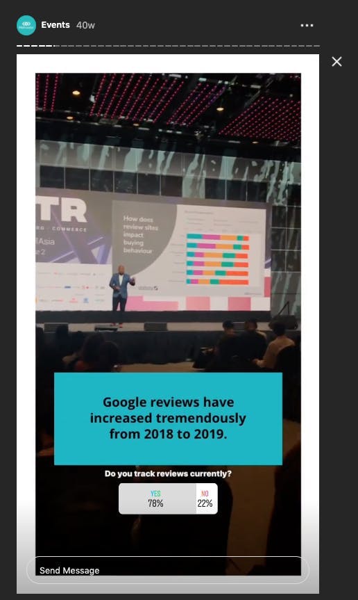An example of an Instagram Story video within Meltwater's Highlights showcasing a presentation at FUTR 2019