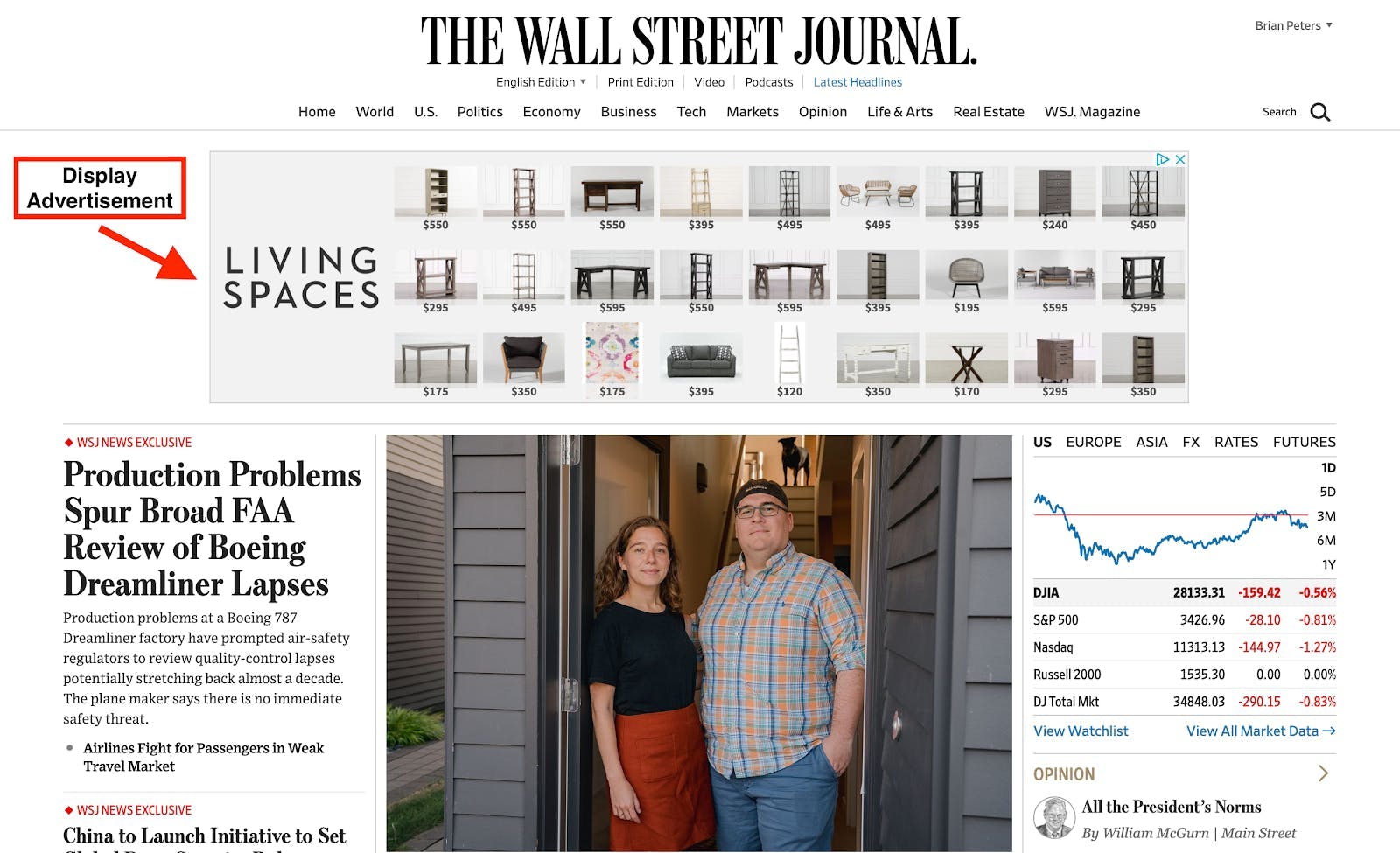 An example of a display ad on The Wall Street Journal's homepage