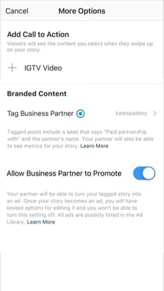 Step 5 of How Influencers Authorize Brands To Use Stories As An Ad