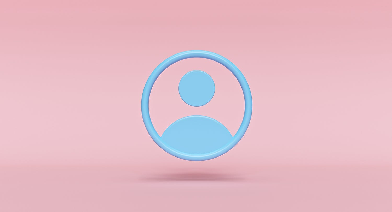 Une illustration d'une icône de profil vierge bleue disposée sur un fond rose