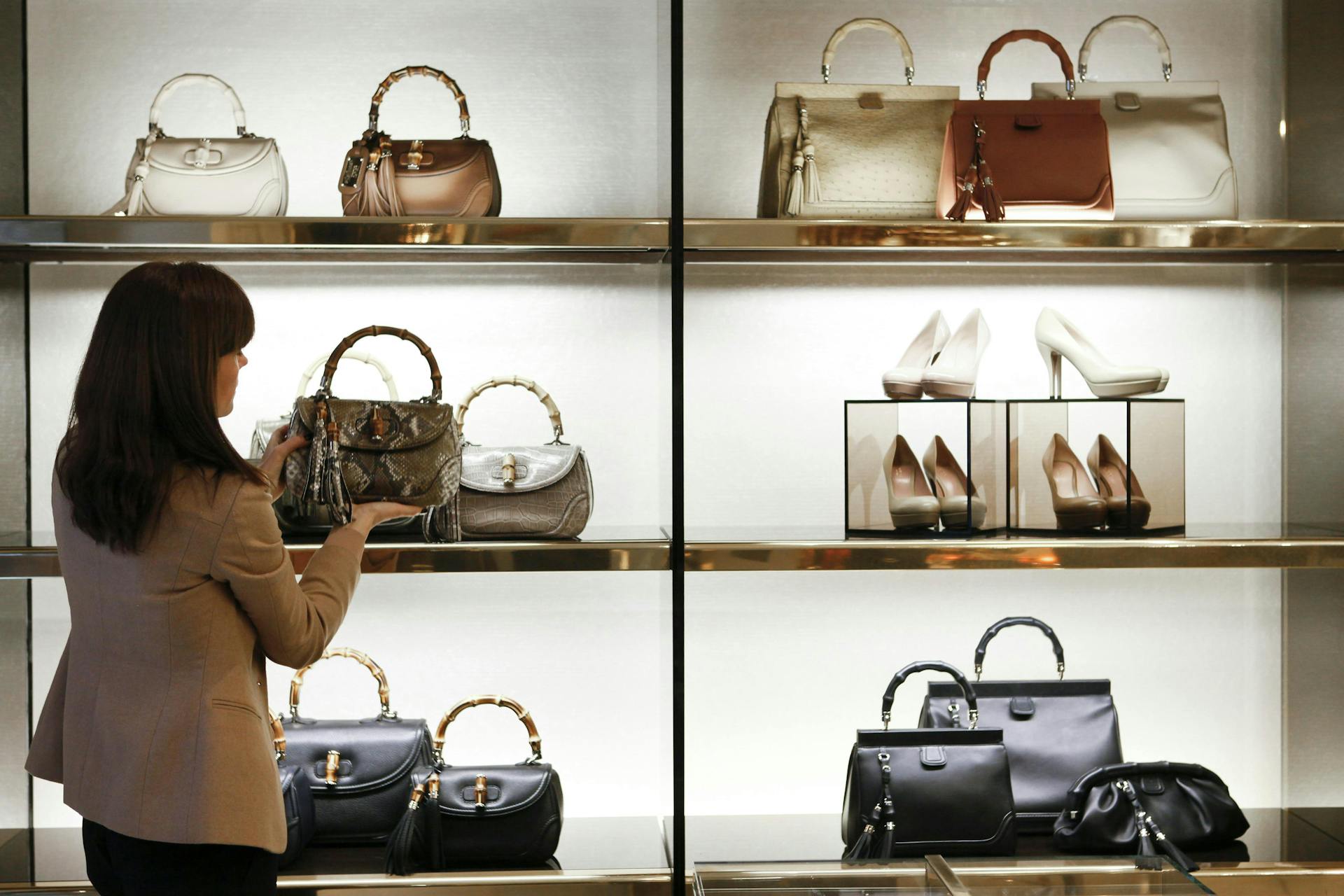 Luxury store showcasing handbags