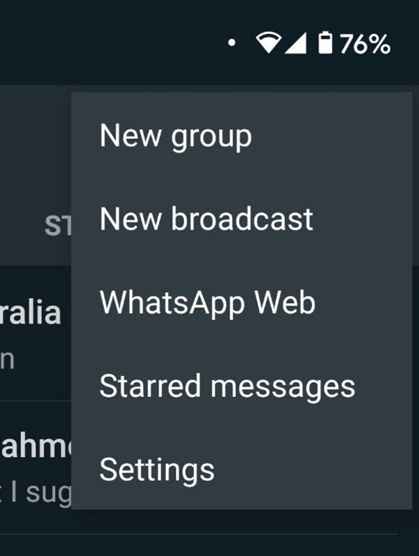 WhatsApp Broadcast option onscreen
