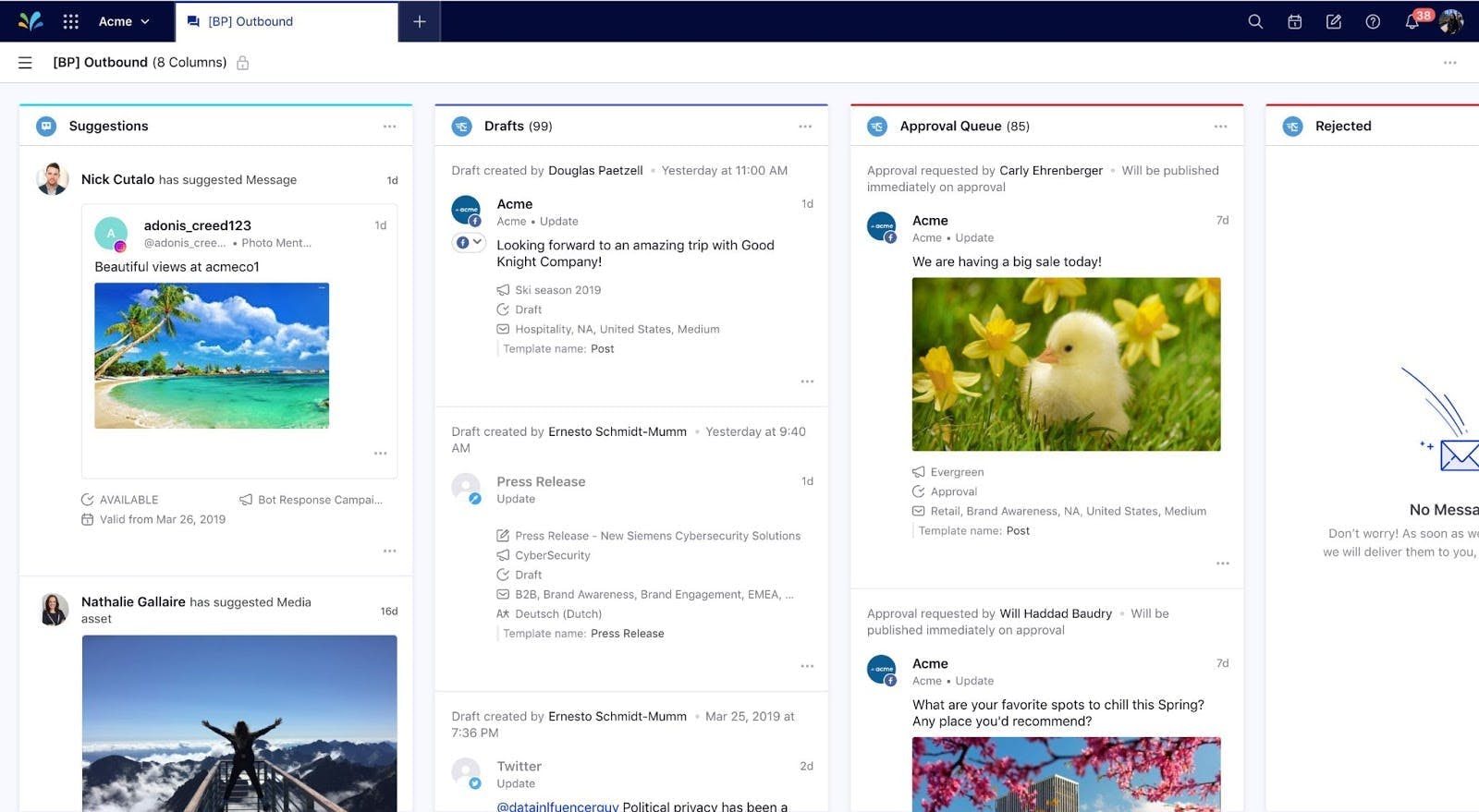 Sprinklr feed dashboard for social media monitoring showing 3 feeds