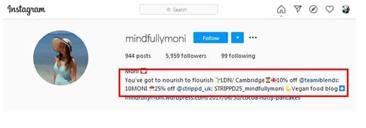 Instagram profile of mindfullymoni