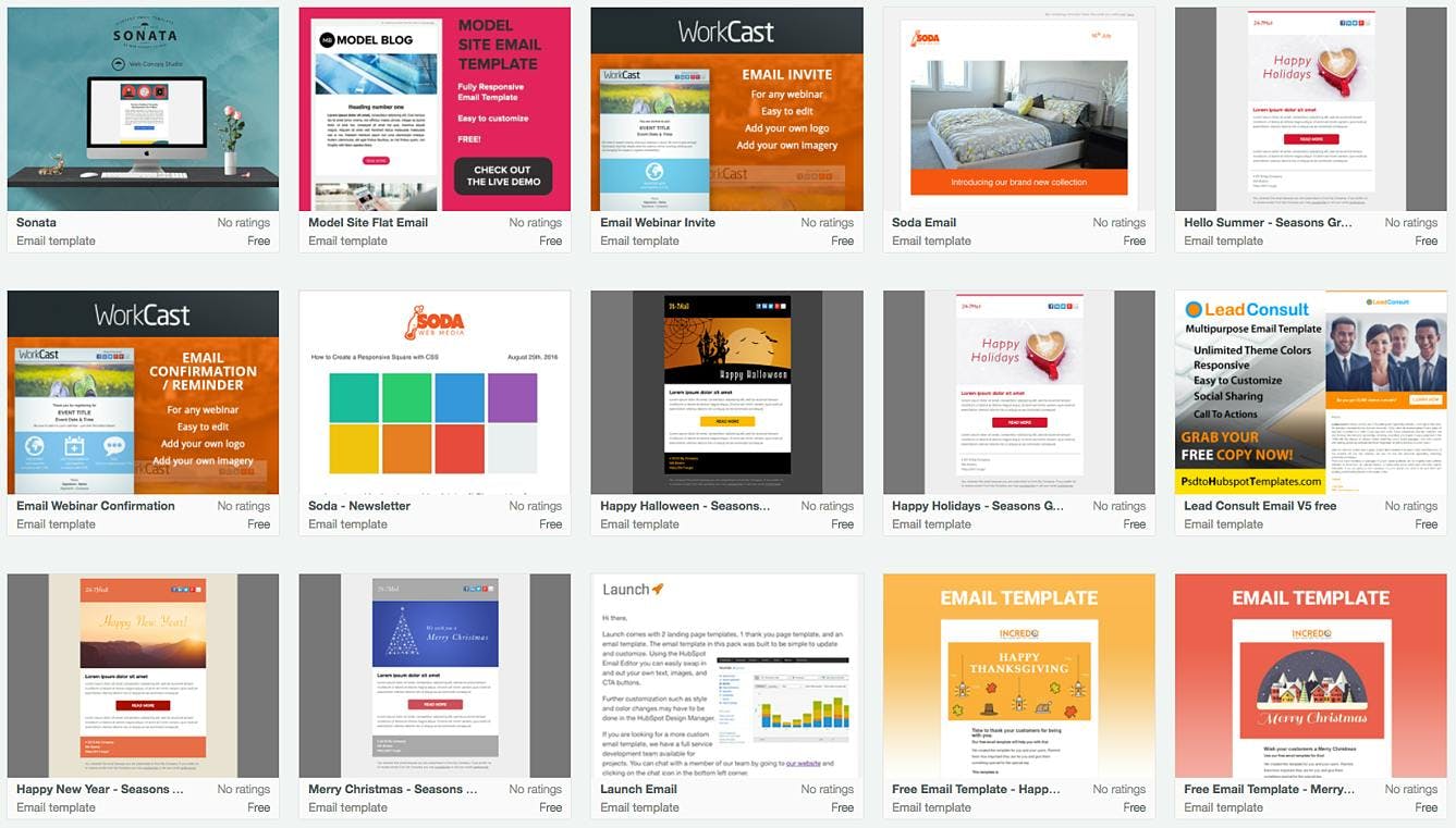 Screenhsot of the HubSpot Template Marketplace as part of the best internal newsletter examples and the best internal newsletter templates for your company
