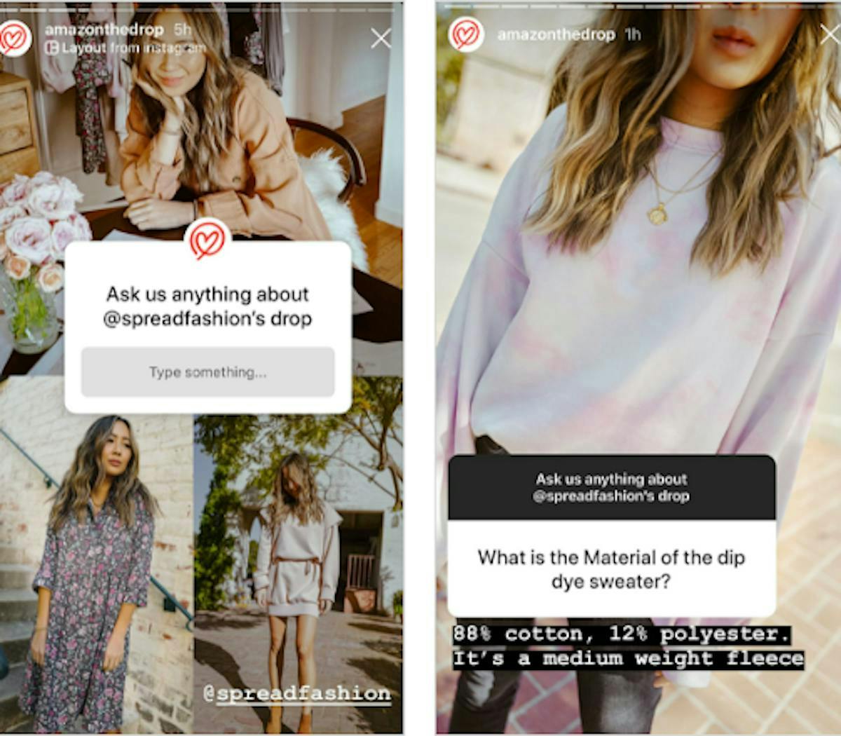 @amazonthedrop's pyytää seuraajiltaan kysymyksiä Instagram-tarinassa