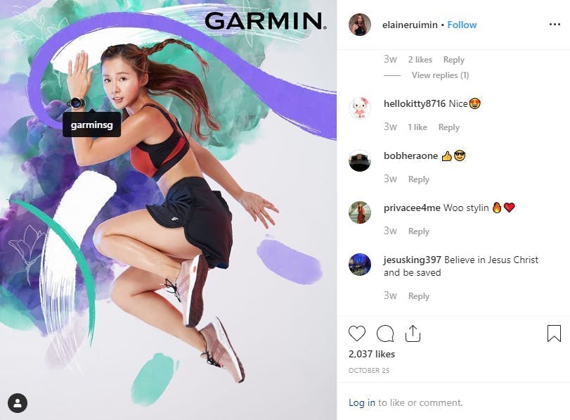 Influencer and Garmin collaboration on Instagram