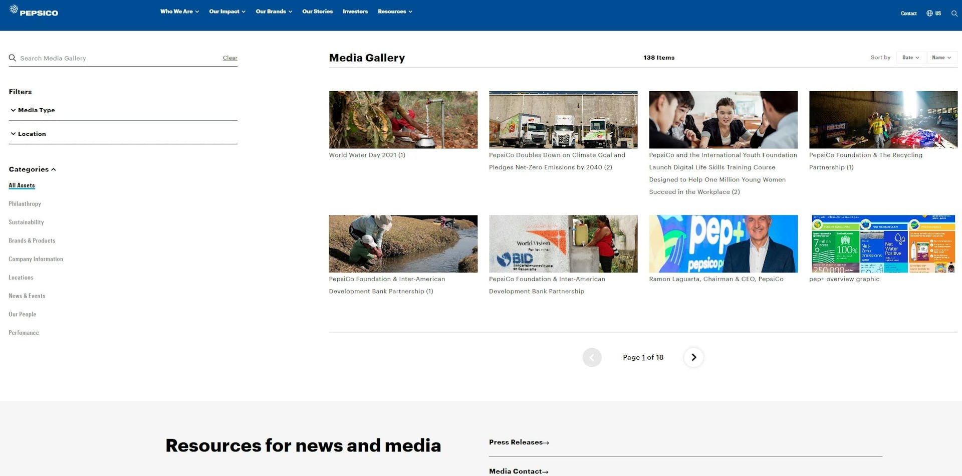 A screen shot of the media kit for PepsiCo
