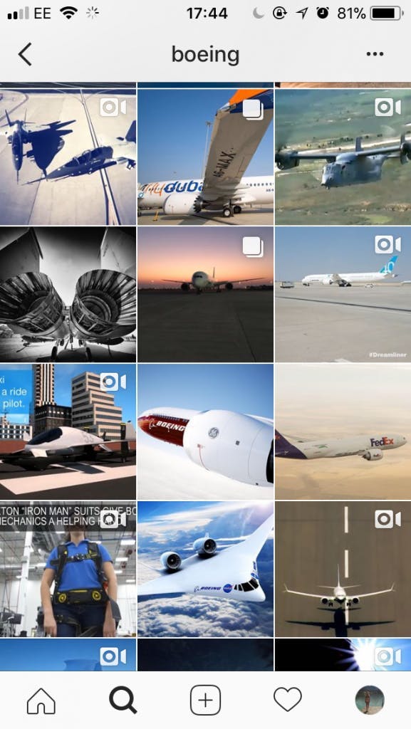 Boeing:in Instagram feed -julkaisut