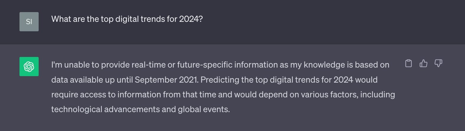 ChatGPT Screenshot: What are the top digital trends for 2024
