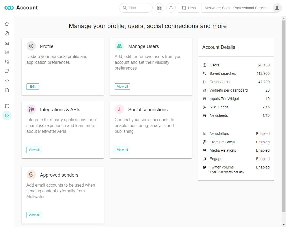Meltwater App Neue 'Account' Landing Page