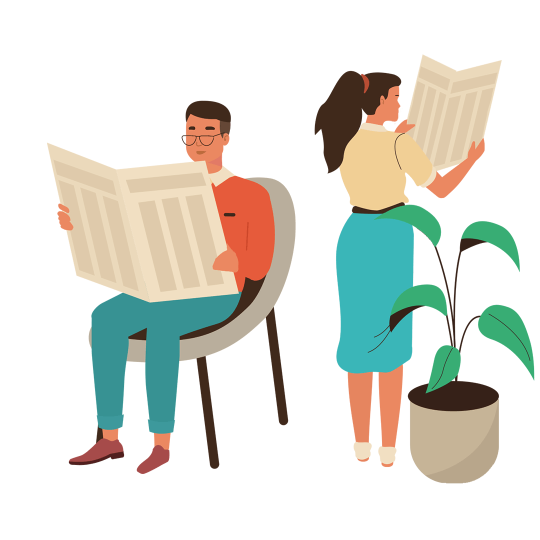 Illustration von zwei Menschen, die Zeitung lesen