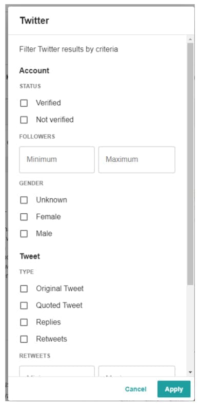 Nouveaux critères pour les filtres Twitter