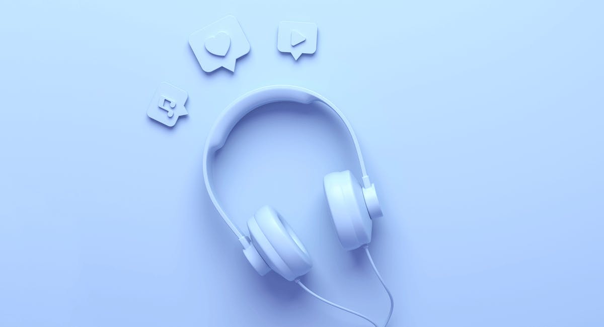 3D illustration of blue headphones for social listening / social media monitoring