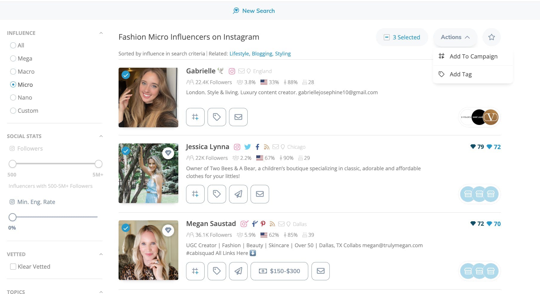 Klear: Bulk Select Influencers In Discovery