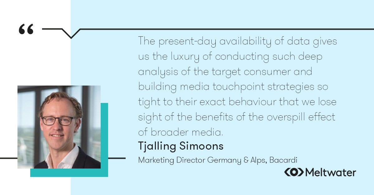 Tjalling Simoons, Marketing Director Germany & Alps, Bacardi, quote about persona maps, "The present-day availability of data gives us the luxury of conducting such deep analysis of the target consumer and building media touchpoint strategies so tight to their exact behaviour that we lose sight of the benefits of the overspill effect of broader media."
