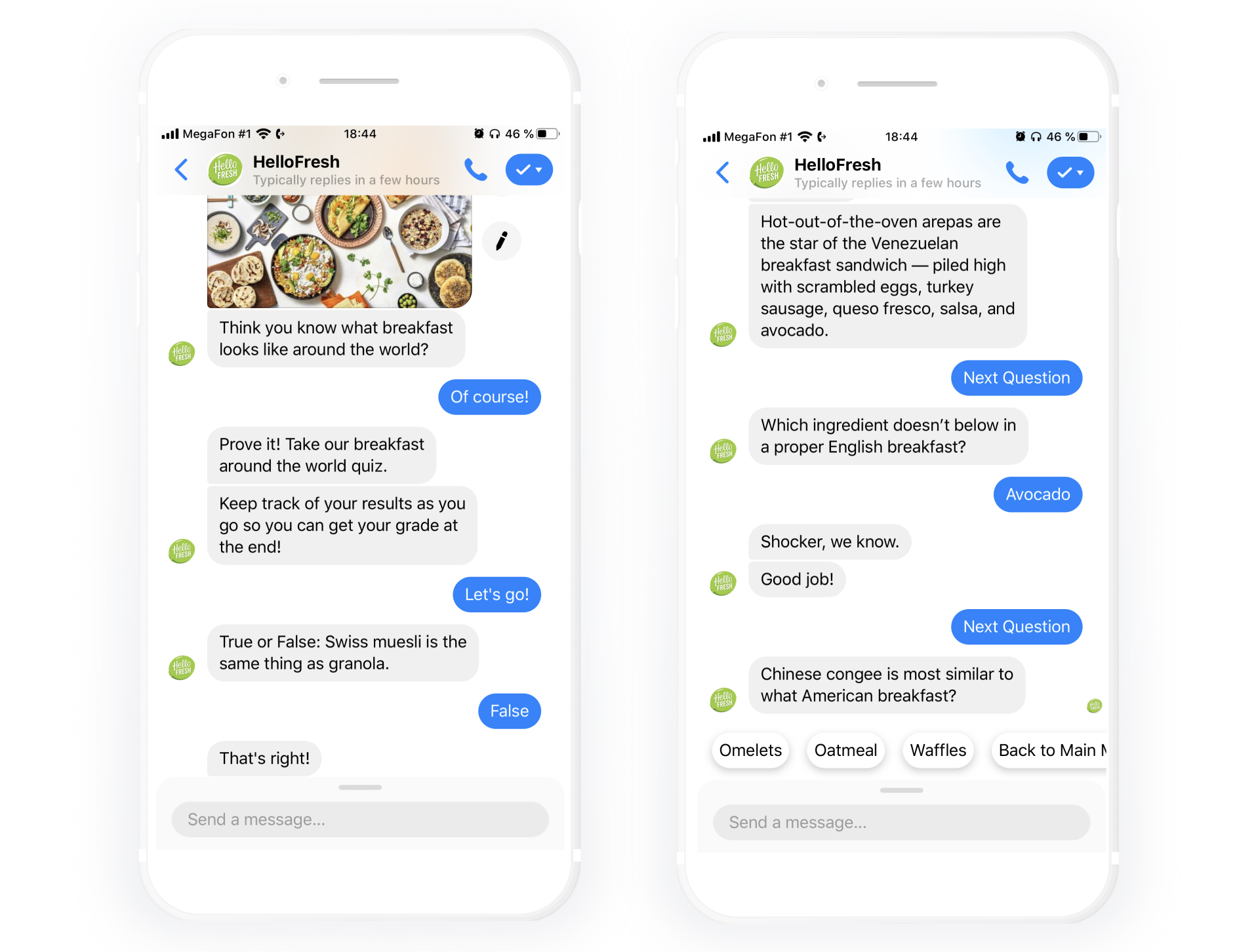 A fun quiz carried out by HelloFresh's chatbot